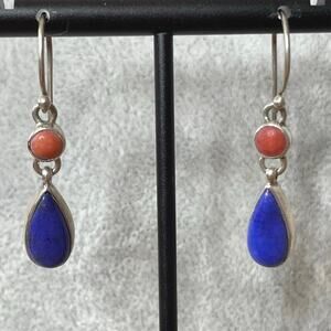 Vintage Acleoni sterling silver lapis drop earrings dangle